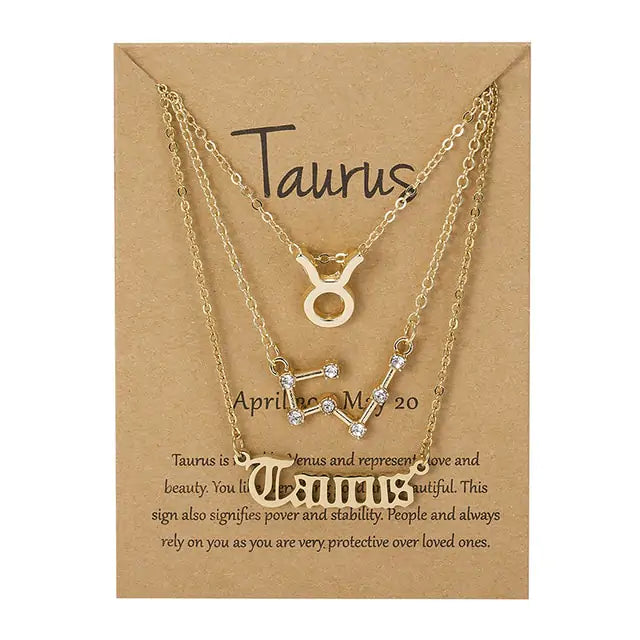 Zodiac Sign Necklace – 12 Astrology Pendants with Card ✨