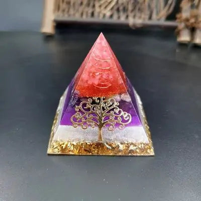 Tree of Life Orgonite Pyramid – Amethyst & Peridot Power