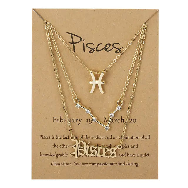 Zodiac Sign Necklace – 12 Astrology Pendants with Card ✨