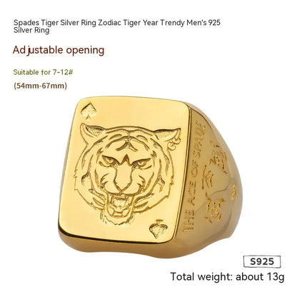 Zodiac Tiger Silver Spade Ring – Trendy Statement Jewelry