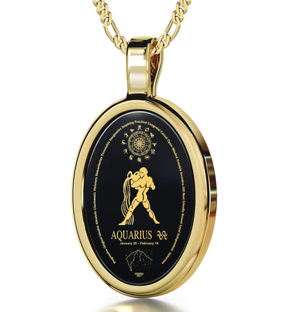 Aquarius Zodiac Necklace – 24K Gold on Onyx Pendant ✨