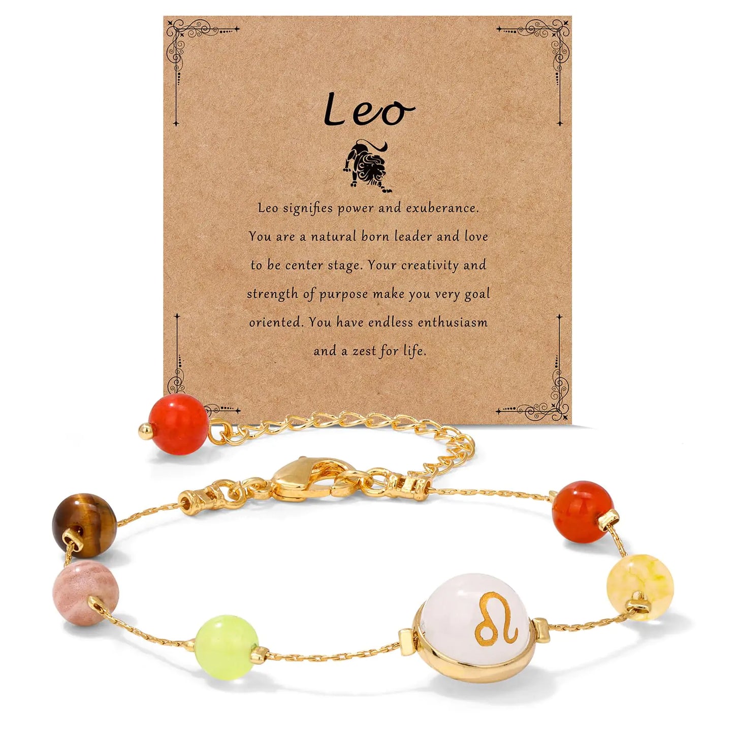 Leo Zodiac Gold Bracelet – Healing Gemstone Gift ✨