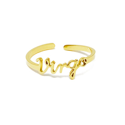 Scripted Zodiac Ring – Adjustable 18K Gold Astrology Band ♍