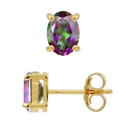 Mystic Fire Topaz Stud Earrings – 14K Gold Plated Silver