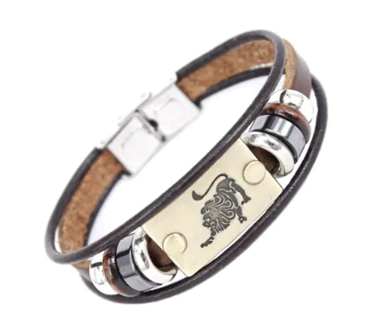 Zodiac Leather Bracelet – Adjustable Astrology Sign Gift