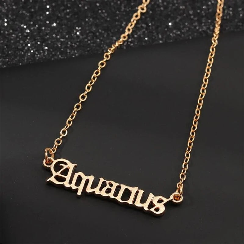 Old English Zodiac Necklace – Gold Sign Pendant Trend 💛