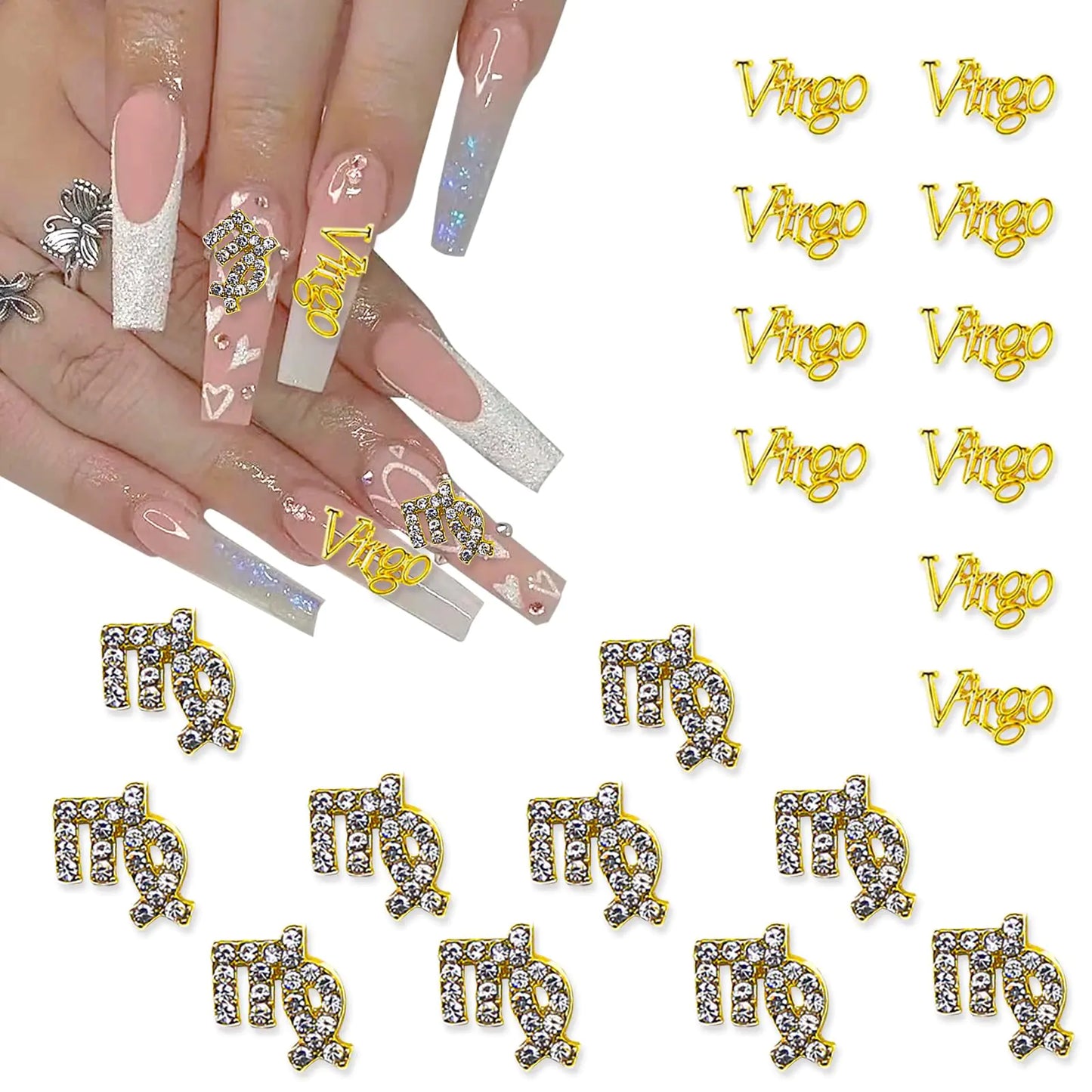Virgo Nail Charms – Gold Zodiac Set for Nail Art (20 pcs) ♍