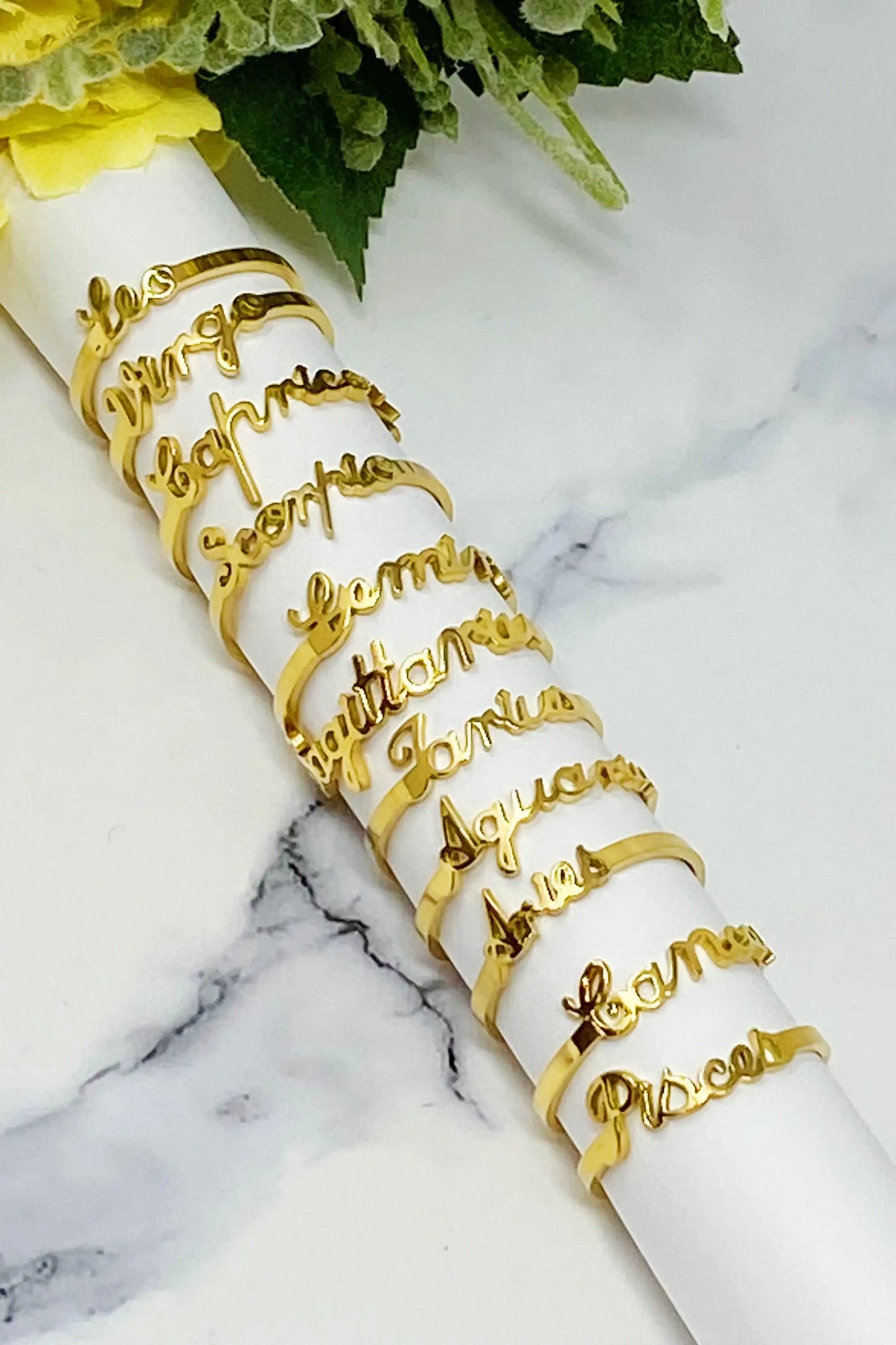 Scripted Zodiac Ring – Adjustable 18K Gold Astrology Band ♍