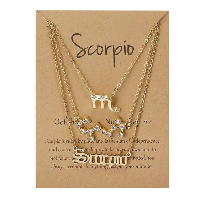 Zodiac Sign Necklace – 12 Astrology Pendants with Card ✨