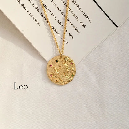 Zodiac Coin Pendant Necklace – Gold Disk Astrology Jewelry ✨