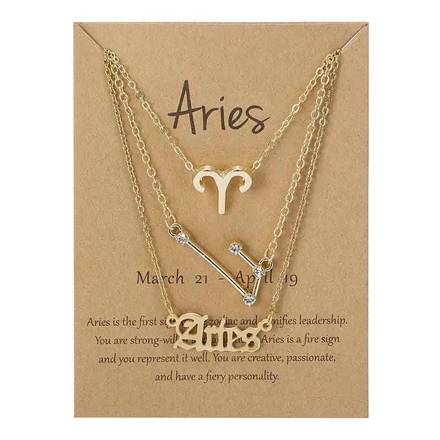 Zodiac Sign Necklace – 12 Astrology Pendants with Card ✨
