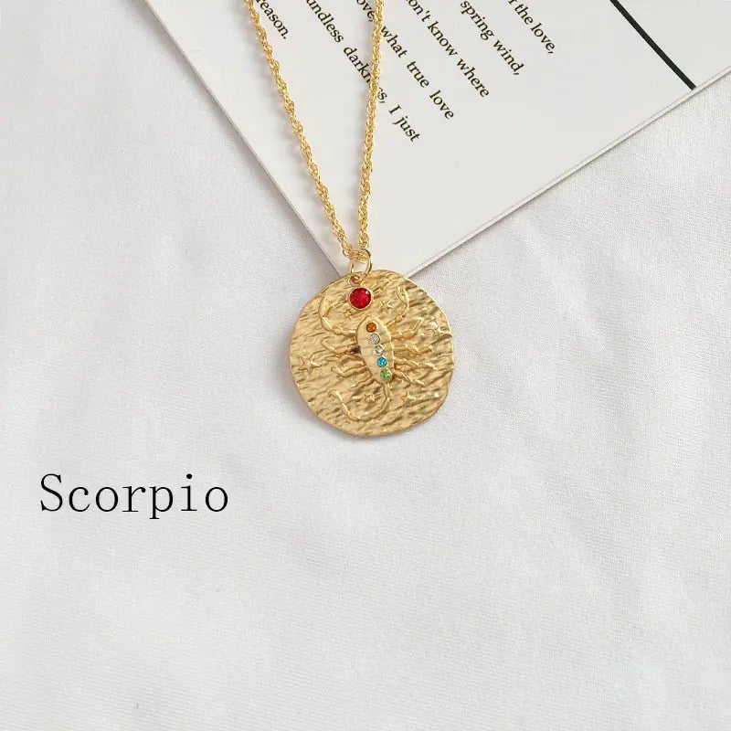 Zodiac Coin Pendant Necklace – Gold Disk Astrology Jewelry ✨
