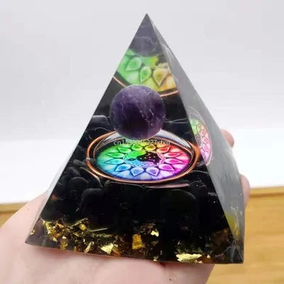 Tree of Life Orgonite Pyramid – Amethyst & Peridot Power