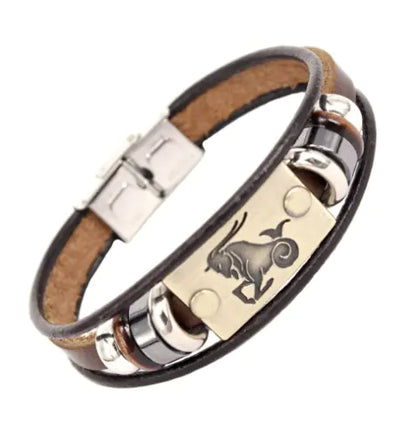 Zodiac Leather Bracelet – Adjustable Astrology Sign Gift