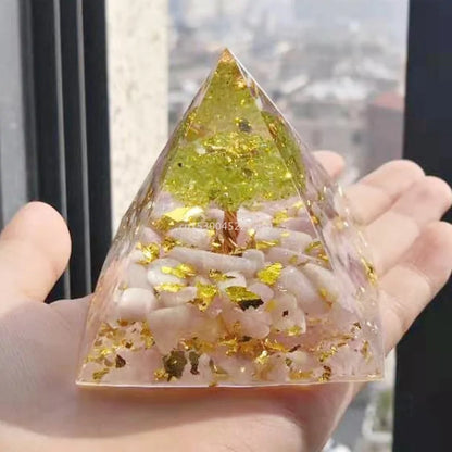 Tree of Life Orgonite Pyramid – Amethyst & Peridot Power