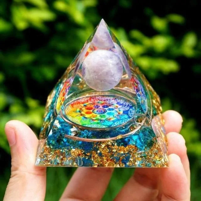Tree of Life Orgonite Pyramid – Amethyst & Peridot Power