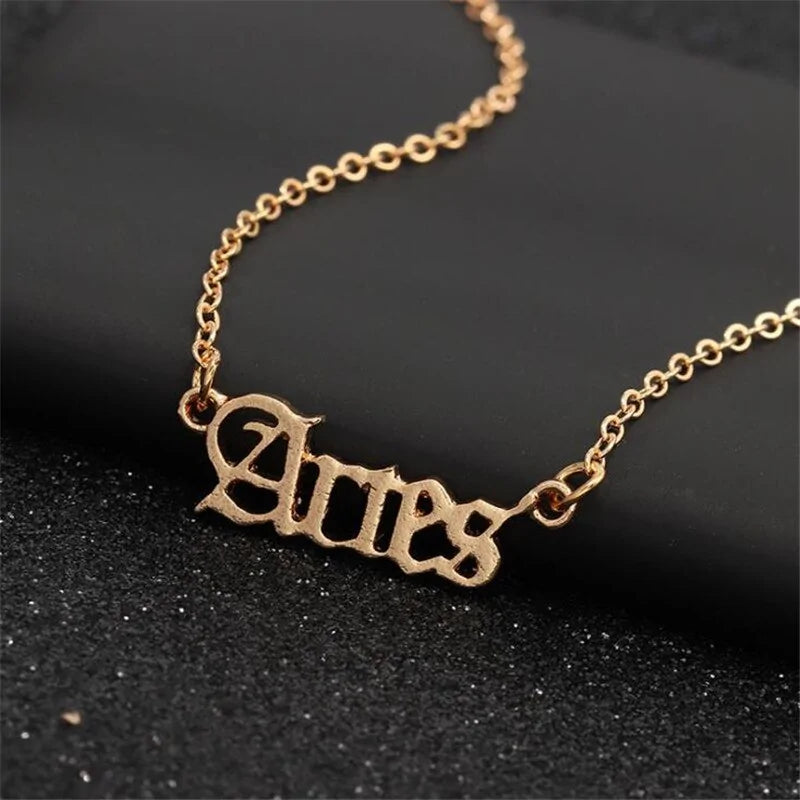 Old English Zodiac Necklace – Gold Sign Pendant Trend 💛