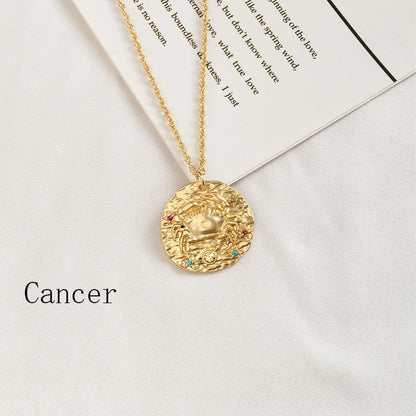 Zodiac Coin Pendant Necklace – Gold Disk Astrology Jewelry ✨