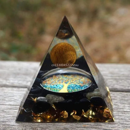 Tree of Life Orgonite Pyramid – Amethyst & Peridot Power