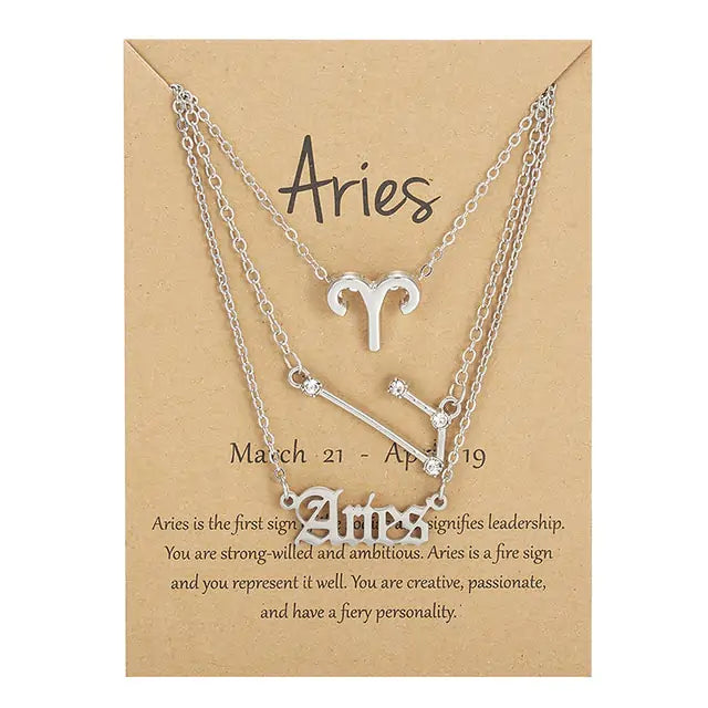 Zodiac Sign Necklace – 12 Astrology Pendants with Card ✨