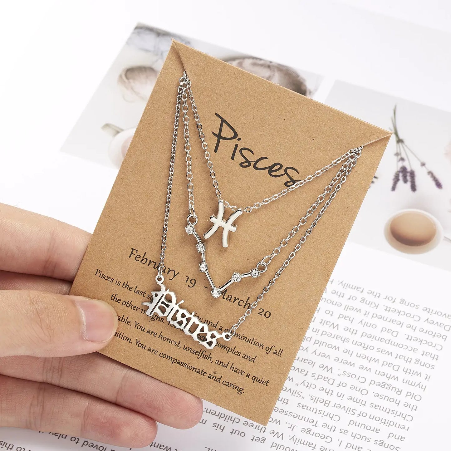 Zodiac Sign Necklace – 12 Astrology Pendants with Card ✨