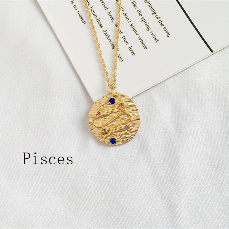 Zodiac Coin Pendant Necklace – Gold Disk Astrology Jewelry ✨