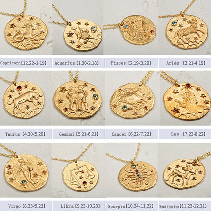 Zodiac Coin Pendant Necklace – Gold Disk Astrology Jewelry ✨