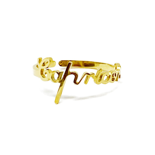 Scripted Zodiac Ring – Adjustable 18K Gold Astrology Band ♍