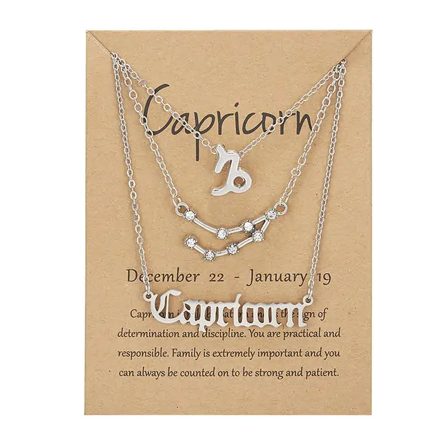 Zodiac Sign Necklace – 12 Astrology Pendants with Card ✨