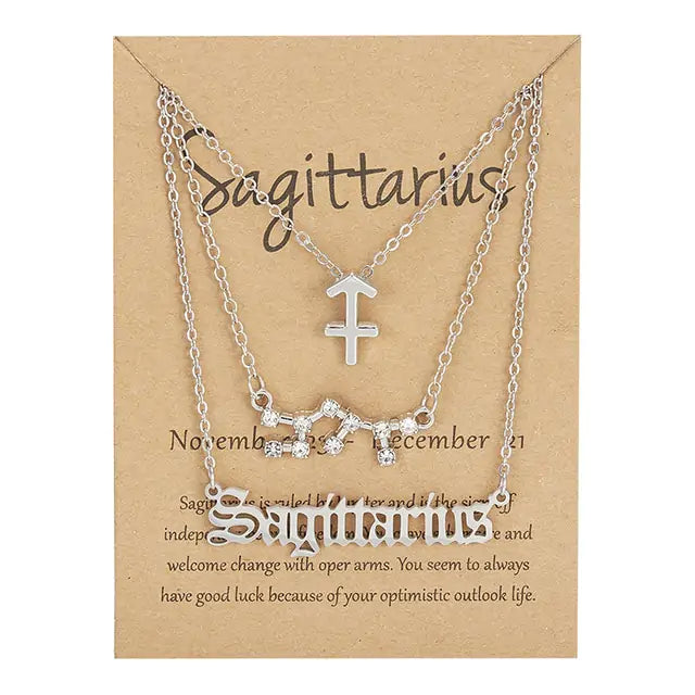 Zodiac Sign Necklace – 12 Astrology Pendants with Card ✨