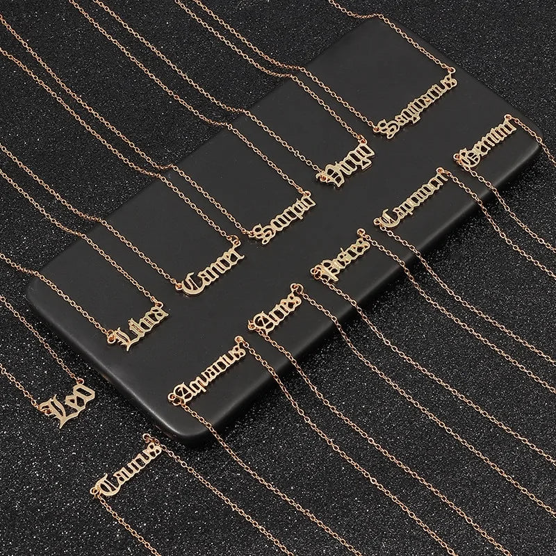 Old English Zodiac Necklace – Gold Sign Pendant Trend 💛