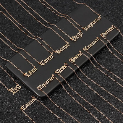 Old English Zodiac Necklace – Gold Sign Pendant Trend 💛