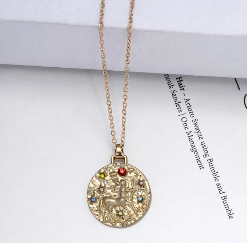 Zodiac Coin Pendant Necklace – Gold Disk Astrology Jewelry ✨