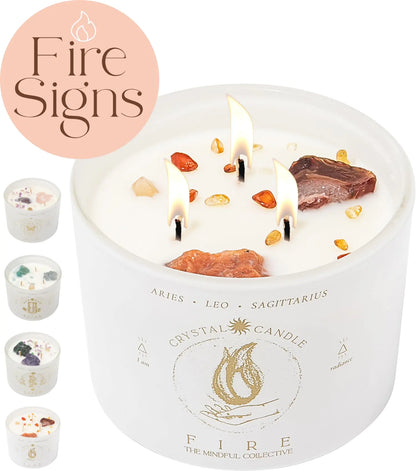 Fire Sign Crystal Candle – Aries Leo Sagittarius Gift ♈♌♐