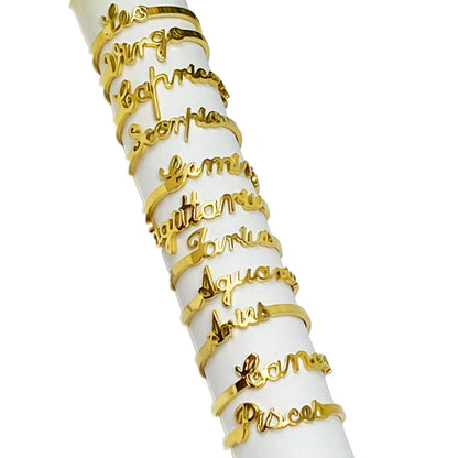 Scripted Zodiac Ring – Adjustable 18K Gold Astrology Band ♍