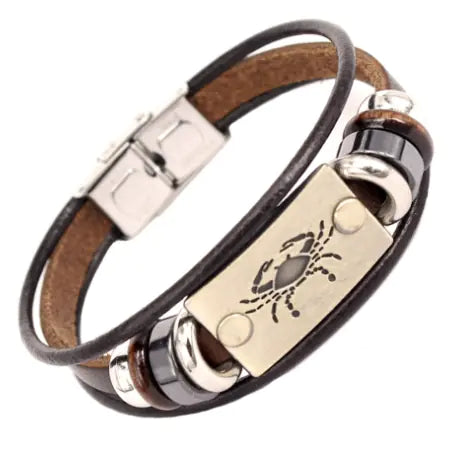 Zodiac Leather Bracelet – Adjustable Astrology Sign Gift
