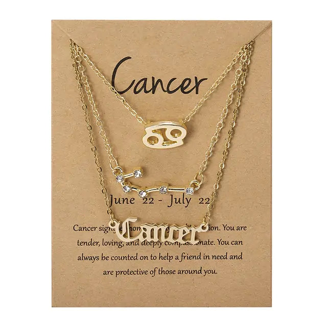 Zodiac Sign Necklace – 12 Astrology Pendants with Card ✨