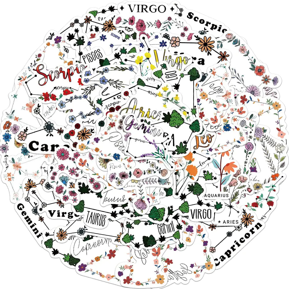 Zodiac Floral Stickers – 100pcs Waterproof Vinyl Set ✨