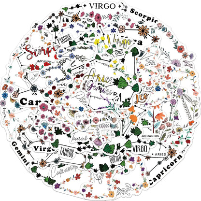 Zodiac Floral Stickers – 100pcs Waterproof Vinyl Set ✨