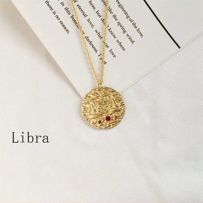 Zodiac Coin Pendant Necklace – Gold Disk Astrology Jewelry ✨