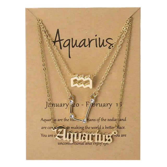 Zodiac Sign Necklace – 12 Astrology Pendants with Card ✨