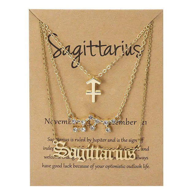 Zodiac Sign Necklace – 12 Astrology Pendants with Card ✨