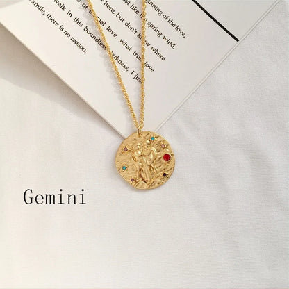 Zodiac Coin Pendant Necklace – Gold Disk Astrology Jewelry ✨