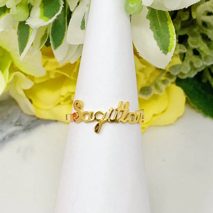 Scripted Zodiac Ring – Adjustable 18K Gold Astrology Band ♍