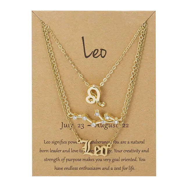 Zodiac Sign Necklace – 12 Astrology Pendants with Card ✨