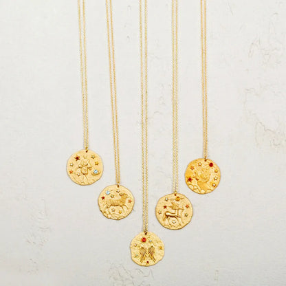 Zodiac Coin Pendant Necklace – Gold Disk Astrology Jewelry ✨