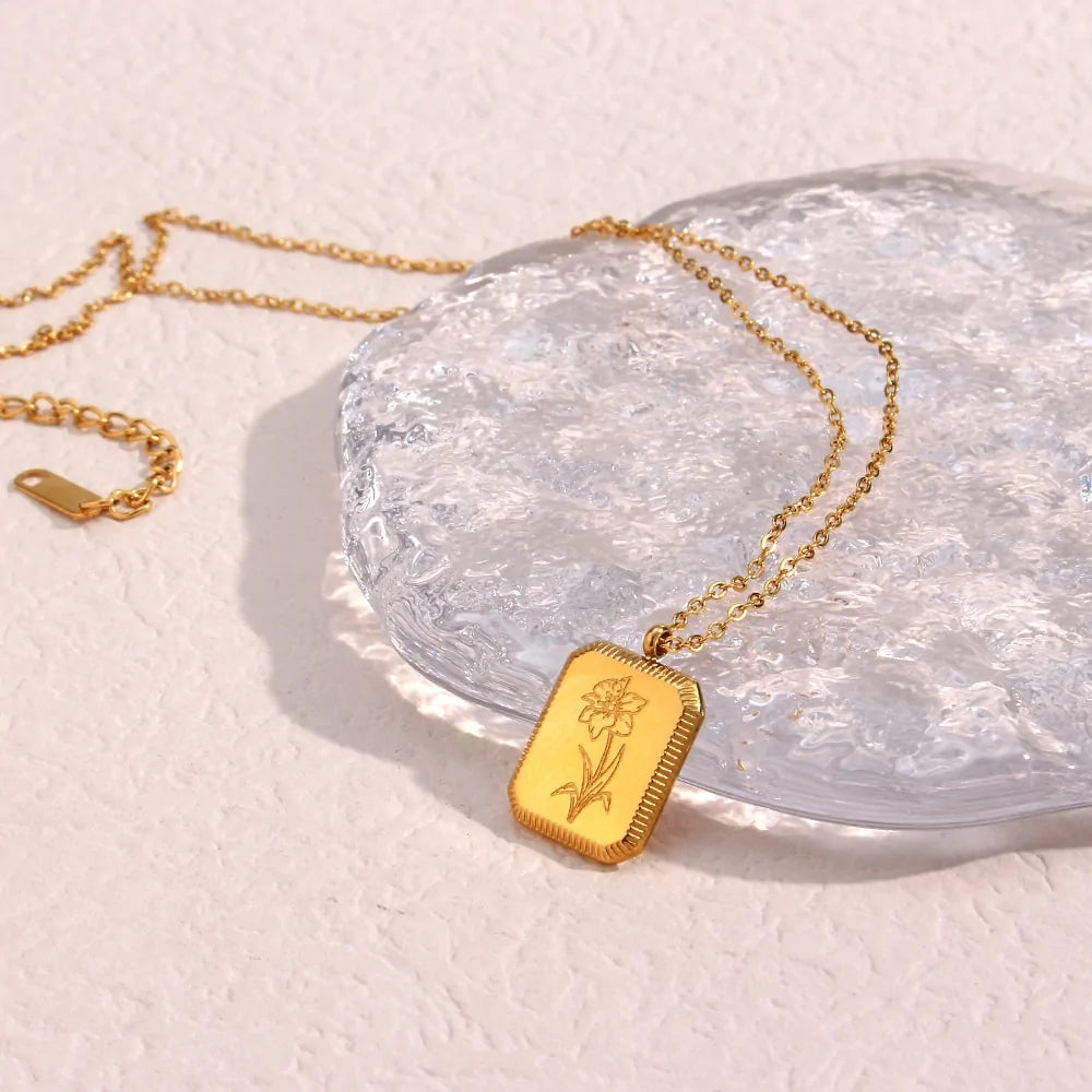 Flower Birthstone Necklace – Gold Plated, Waterproof ✨