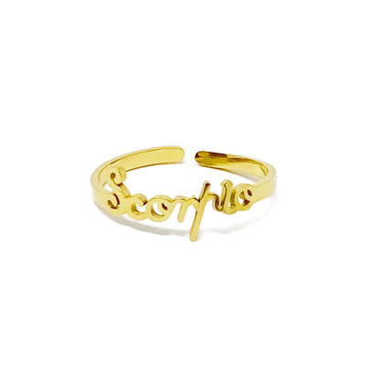 Scripted Zodiac Ring – Adjustable 18K Gold Astrology Band ♍