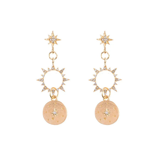 Crystal Sun Earrings – Celestial Gold Dangle Jewelry