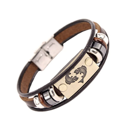 Zodiac Leather Bracelet – Adjustable Astrology Sign Gift